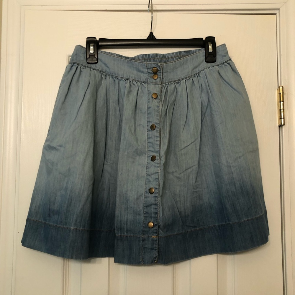 Harper Mini Skirt Womens Light Blue Dip Dyed Chambray Denim - Large